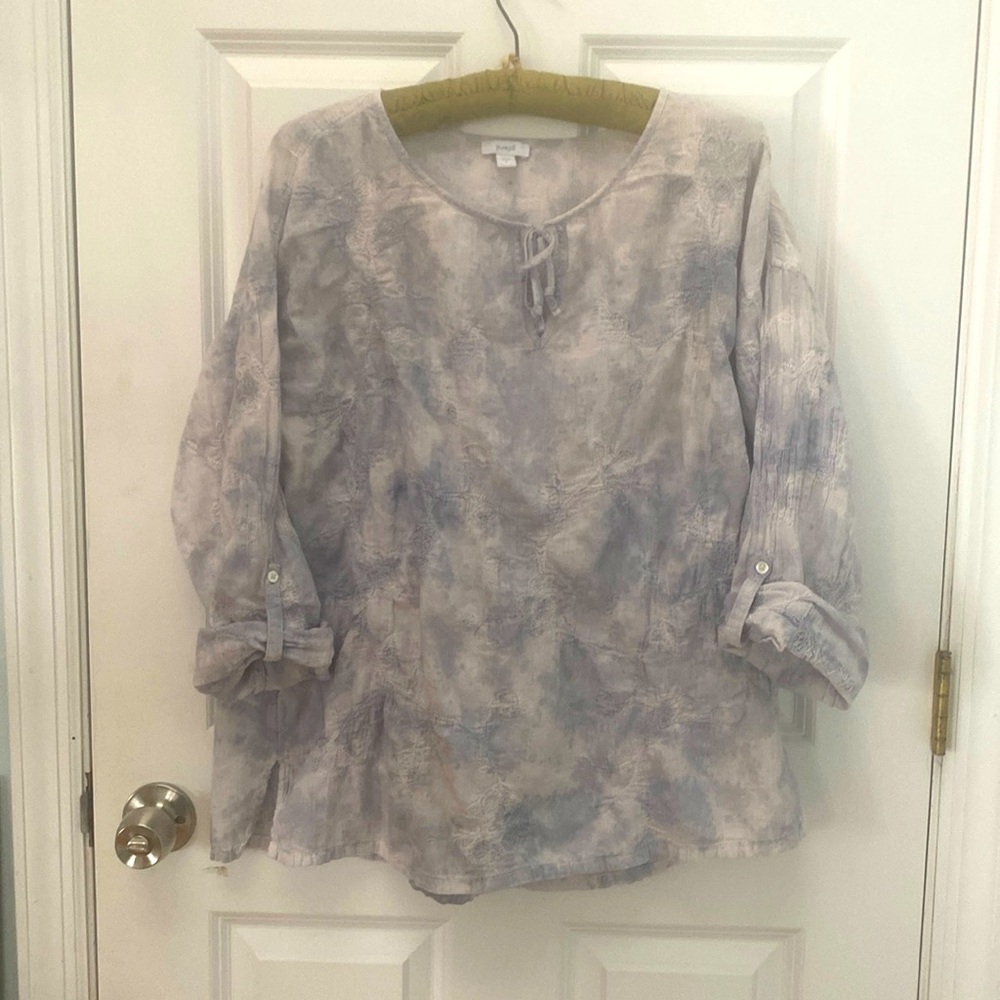 J. Jill, Purejill, sizeL, lavender tie dyed cotton gauze embroidered top